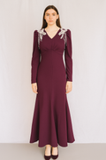 Majestic Plum Embellished Shoulder Evening Dress