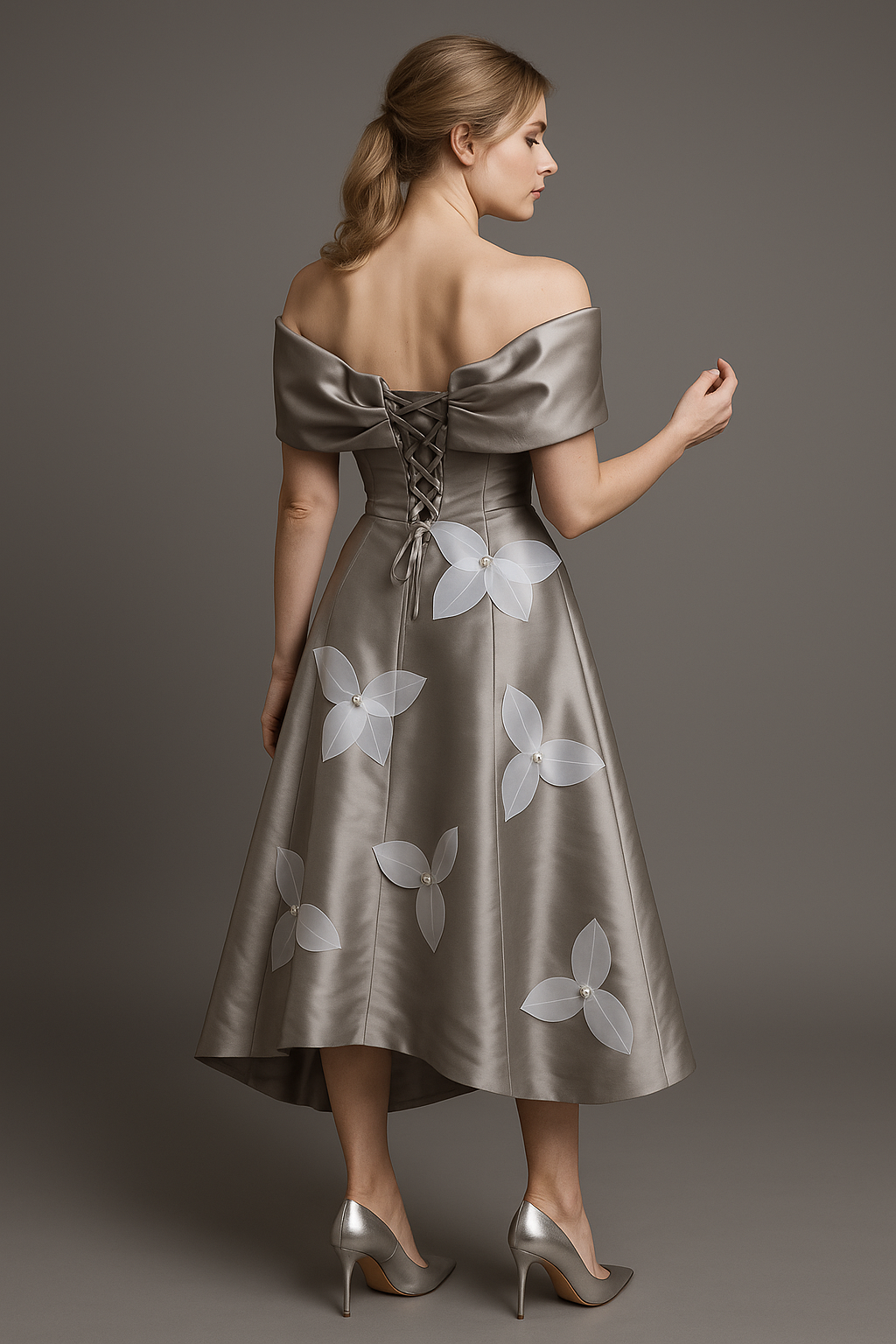 🌸 Satin Off-Shoulder Evening Gown