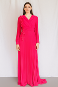 Blossom Grace Pleated Chiffon Maxi Dress – Hot Pink