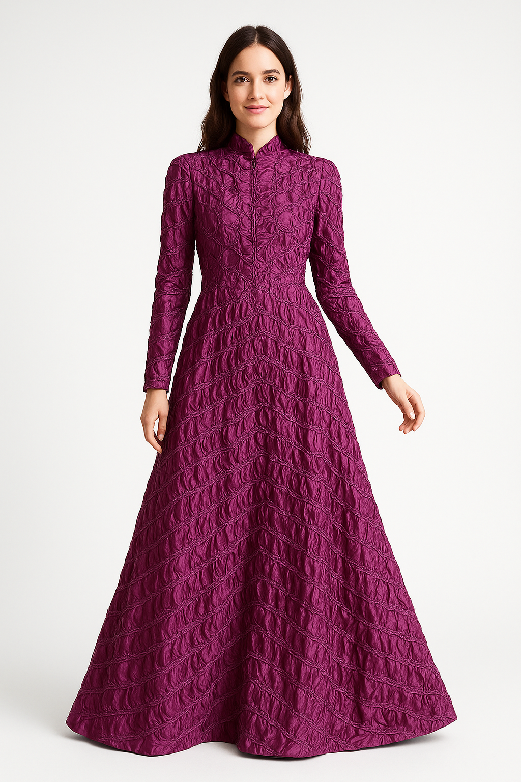 ✨Elegant Magenta Textured Long Gown – Women’s Evening / Party Wear