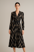 The “Luna Noir” Geometric Wrap Midi Dress