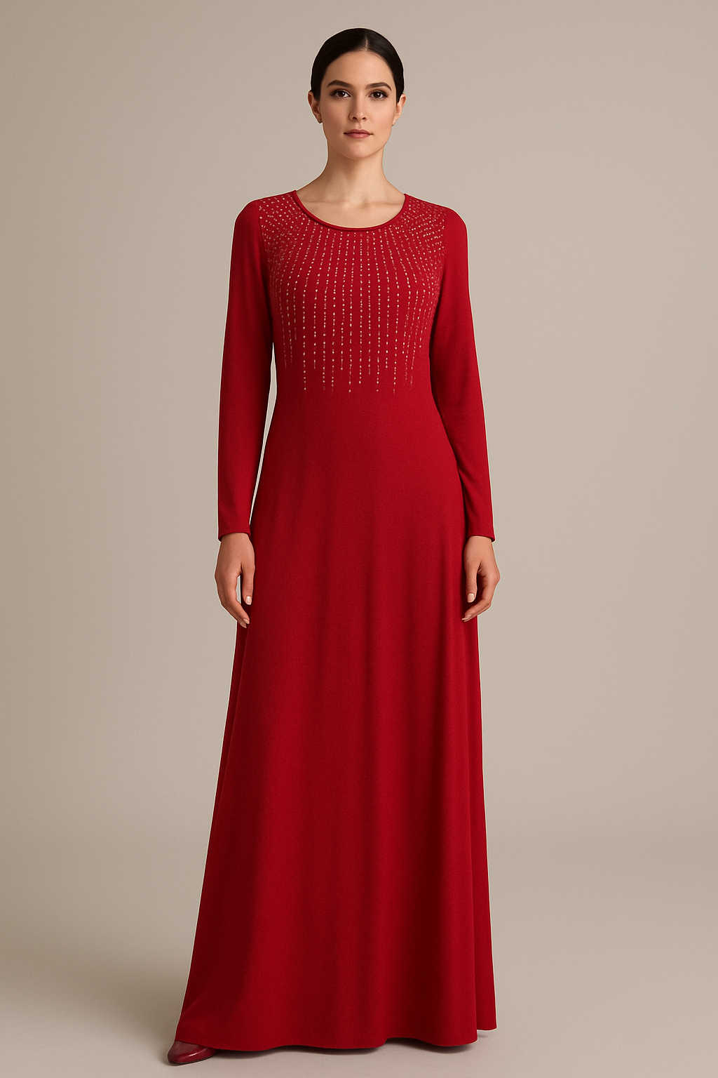 The “Crimson Cascade” Long Evening Dress