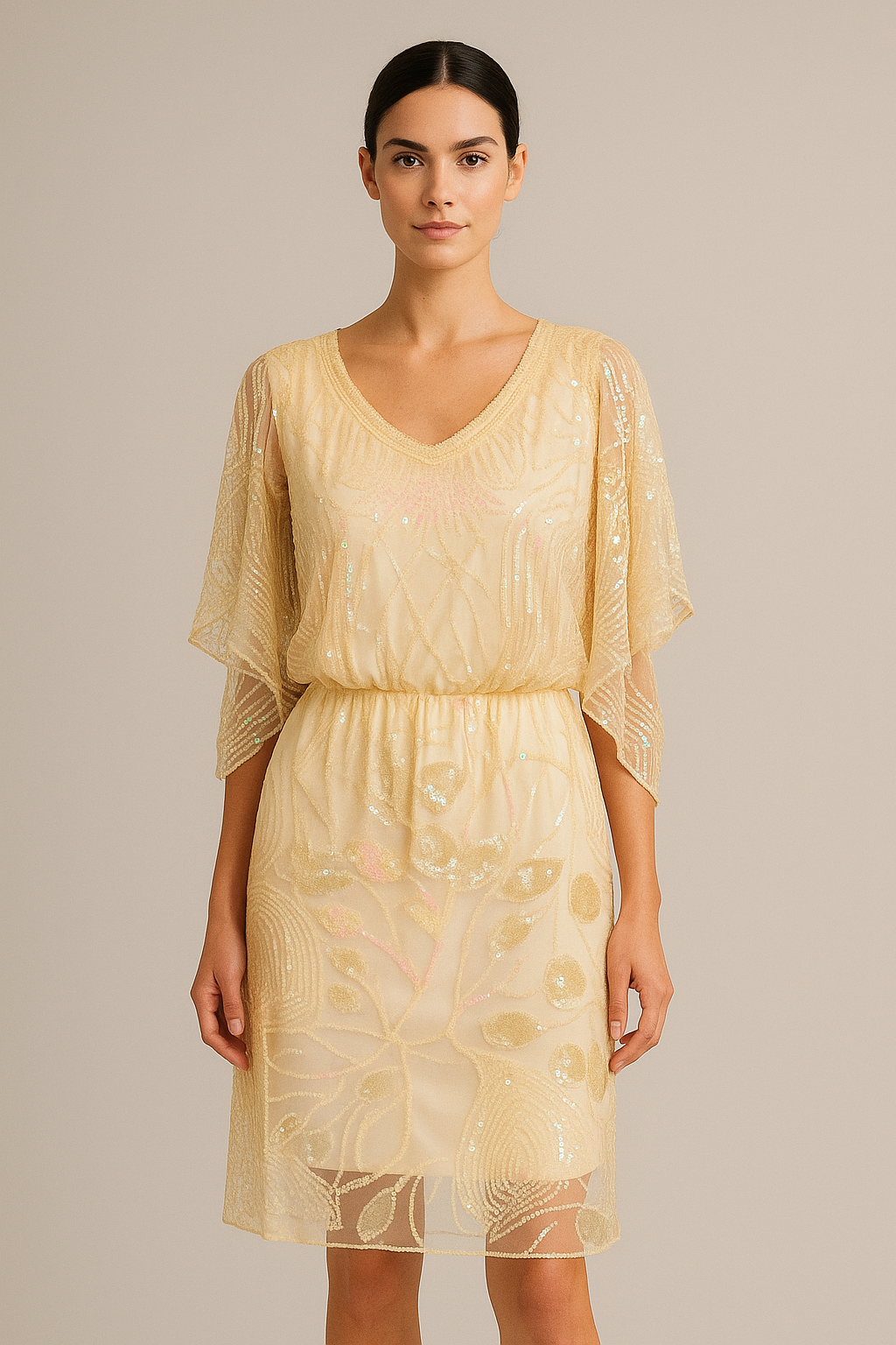 ✨ Radiant Elegance Champagne Sequin Dress