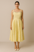Product Title: Elegant Yellow Vintage-Inspired Midi Dress