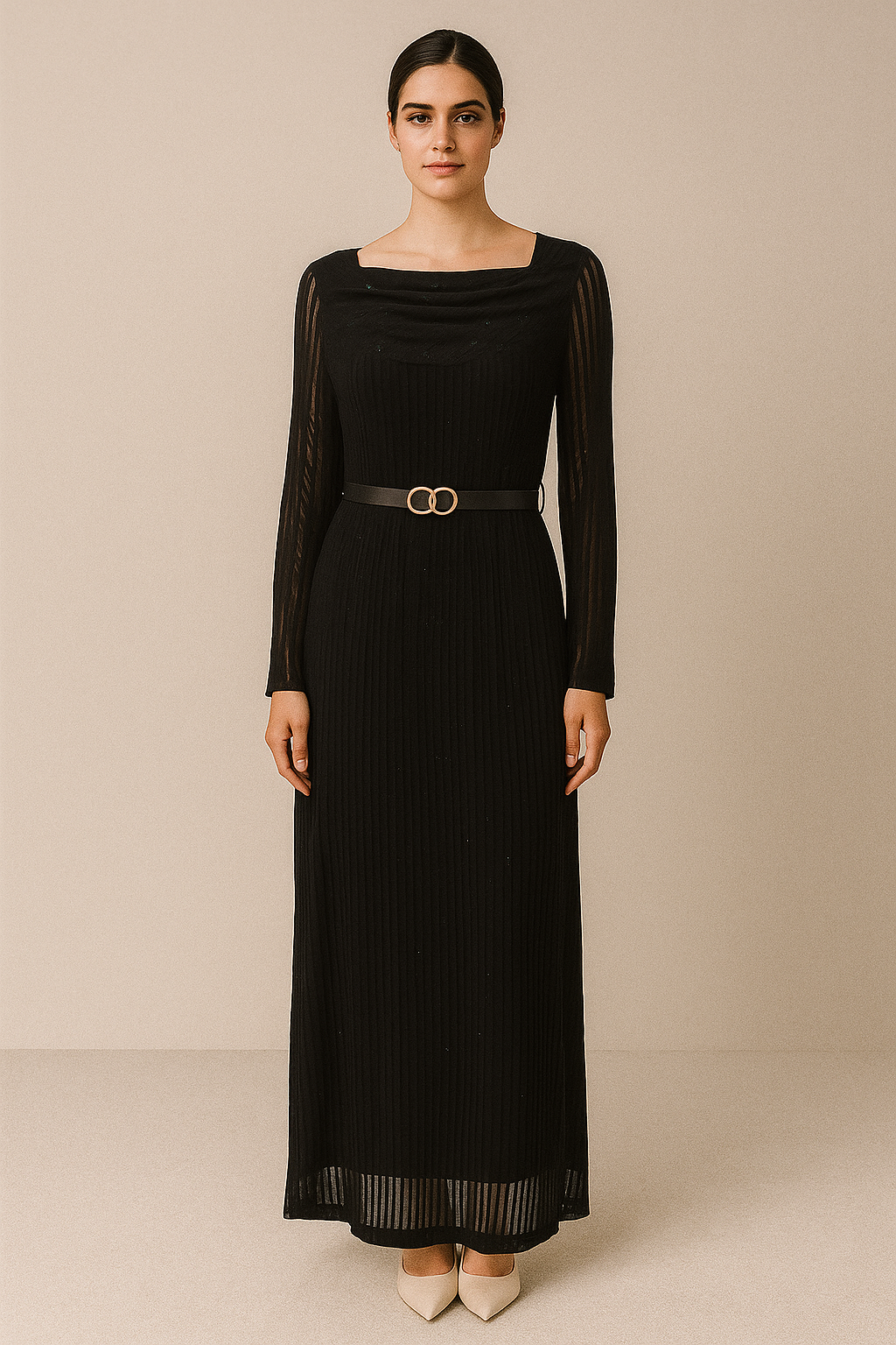 Elegant Black Pleated Maxi Dress