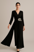 Elegant Black Evening Gown with Crystal Embellishment